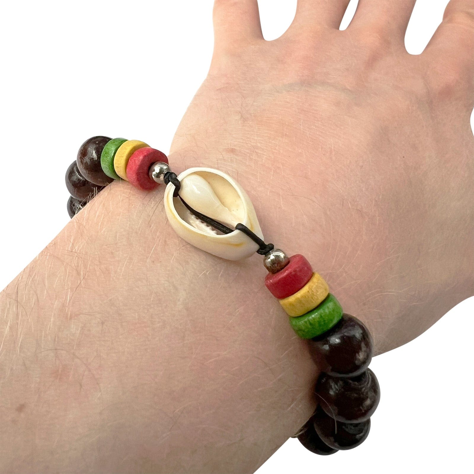Brown Wood Bead Shell Bracelet Wristband Bangle Mens Womens Handmade Jewellery