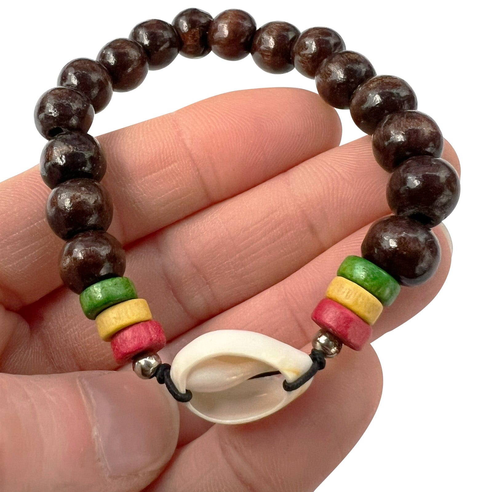 Brown Wood Bead Shell Bracelet Wristband Bangle Mens Womens Handmade Jewellery