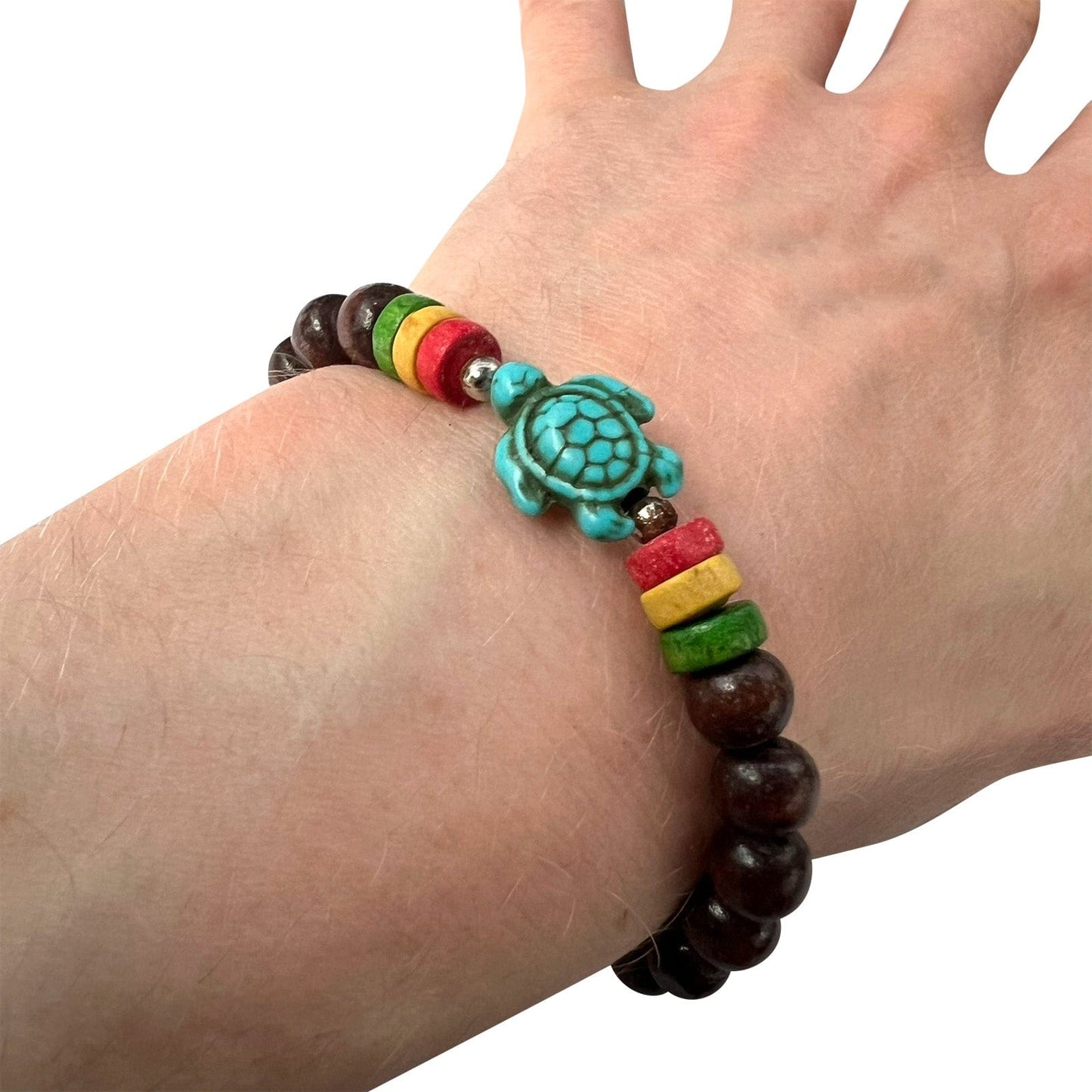 Brown Wood Turquoise Turtle Bead Bracelet Wristband Bangle Mens Ladies Jewellery
