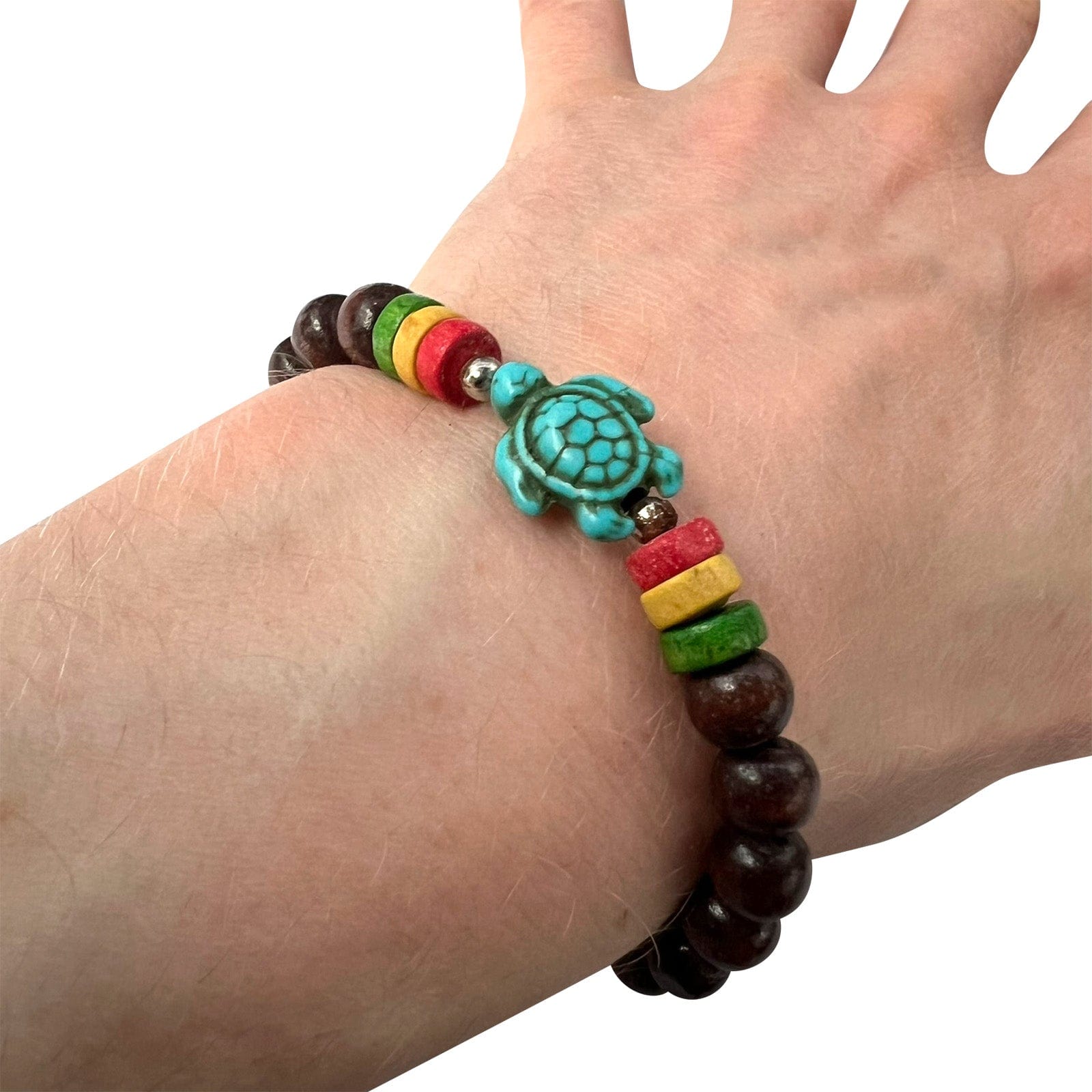 Brown Wood Turquoise Turtle Bead Bracelet Wristband Bangle Mens Ladies Jewellery