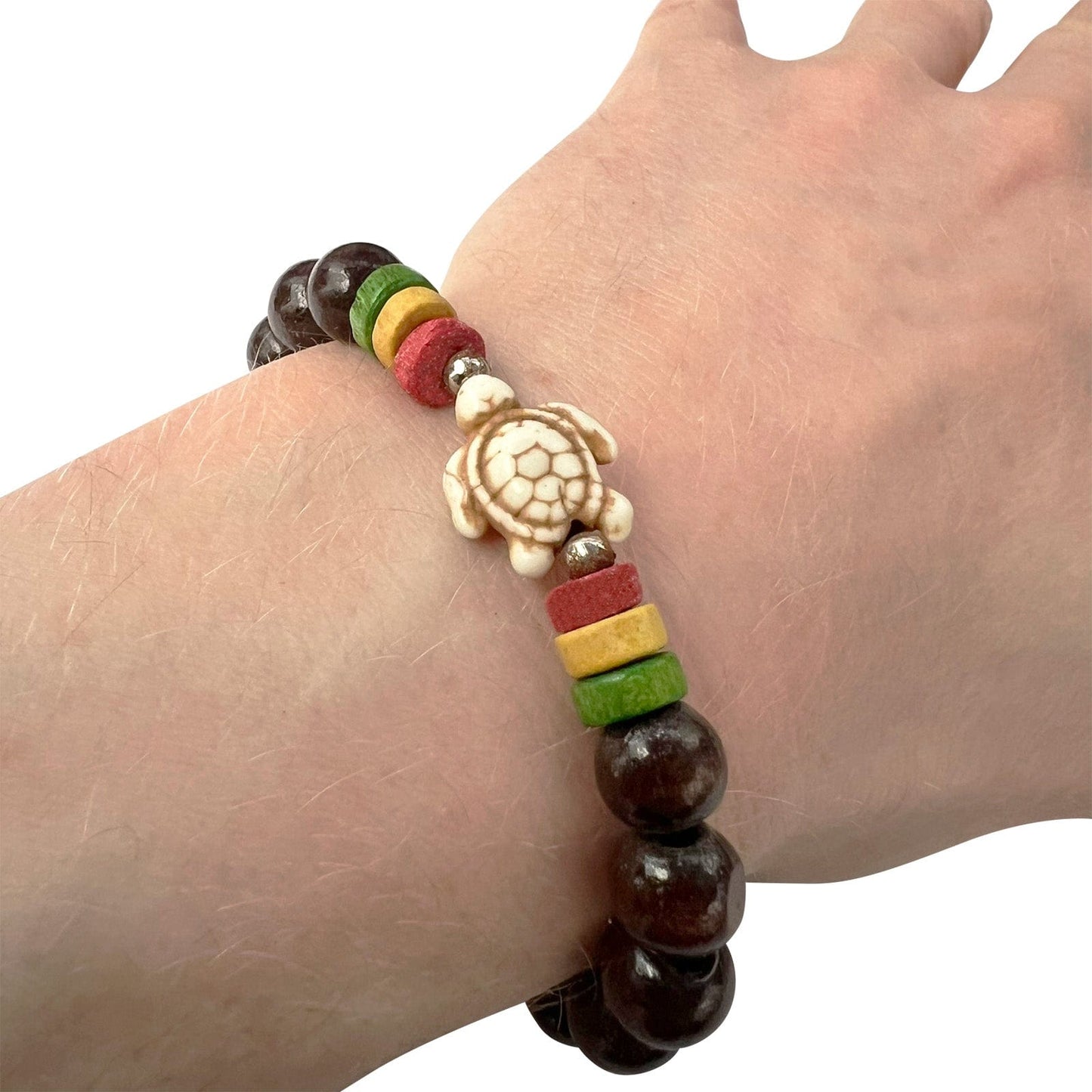 Brown Wood Turtle Bead Bracelet Wristband Bangle Mens Womens Handmade Jewellery
