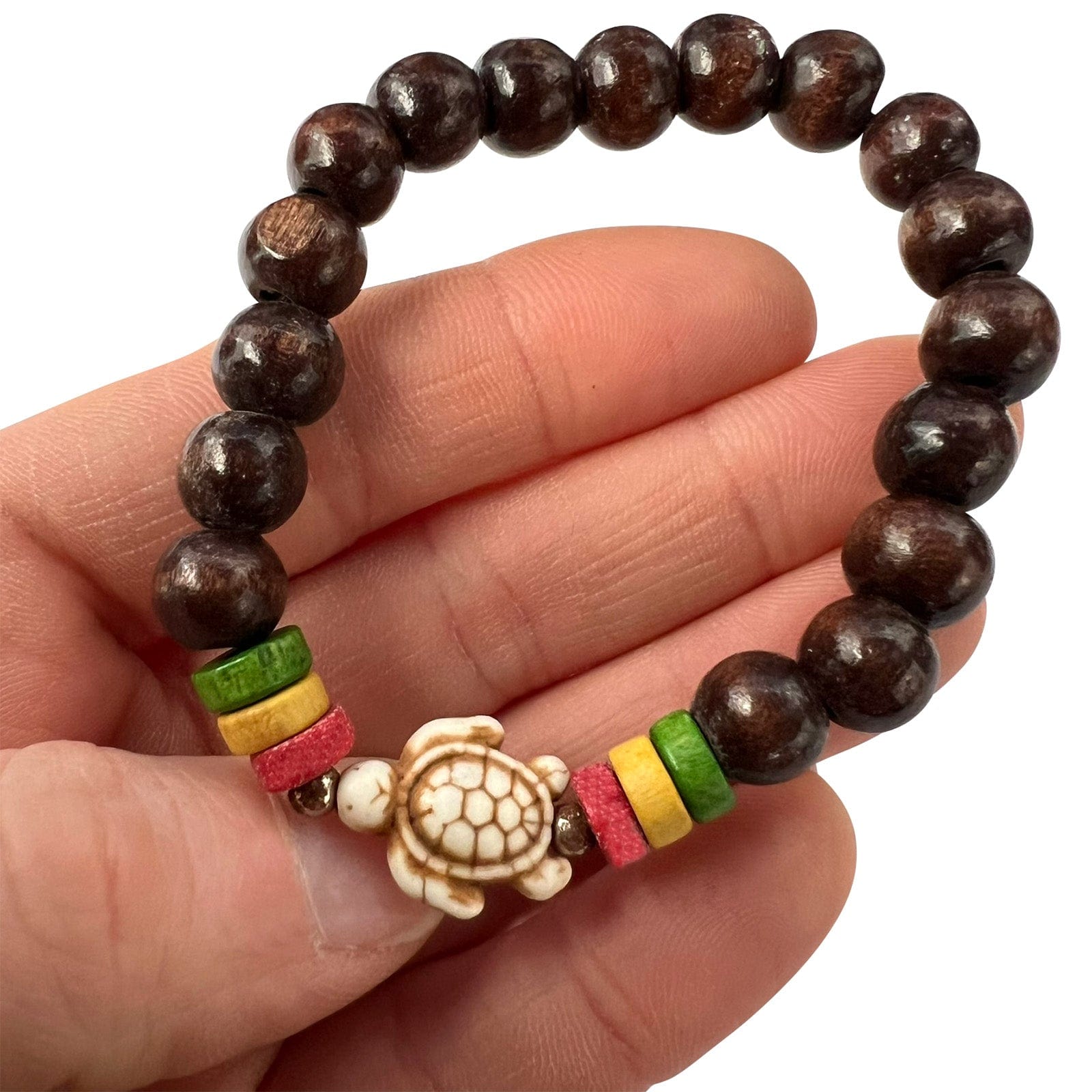Brown Wood Turtle Bead Bracelet Wristband Bangle Mens Womens Handmade Jewellery
