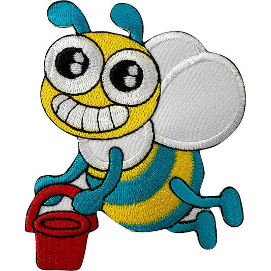 Bumblebee Patch Red Bucket Iron Sew On Clothes Arts Crafts Bee Embroidered Badge