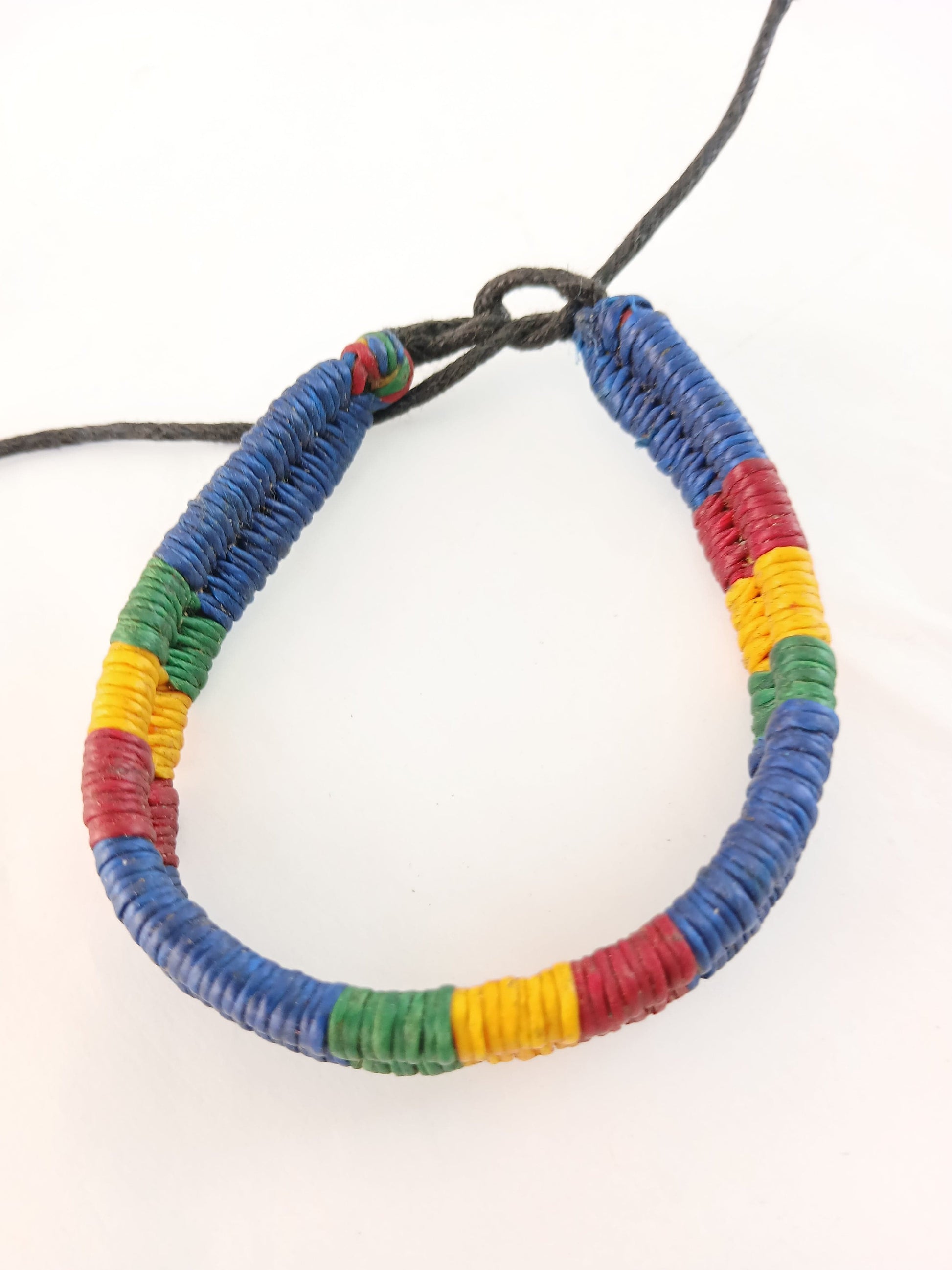 Cotton waxed bracelet blue Rasta hippie jewellery wristband for unisex