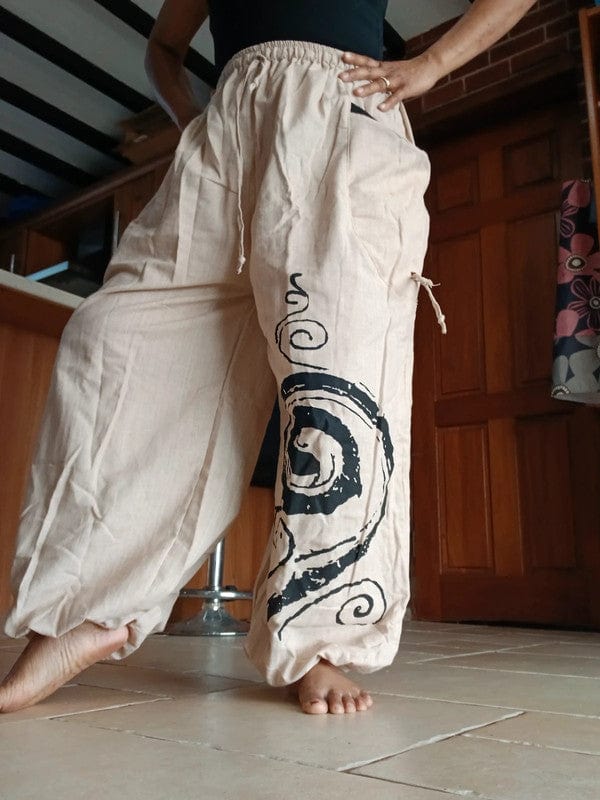 Cream Black Harem Pants Genie Baggy Wide Fit Hippie Summer Trousers Fit S M L XL