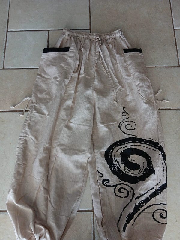 Cream Black Harem Pants Genie Baggy Wide Fit Hippie Summer Trousers Fit S M L XL