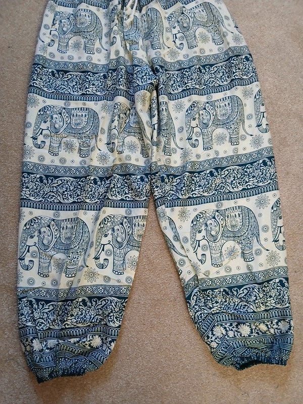 Cream Dark Green Thai Elephant Summer Harem Pants Baggy Trousers Hippie Clothes
