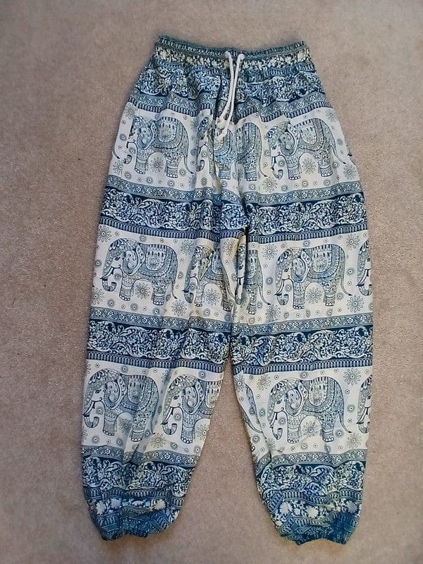 Cream Dark Green Thai Elephant Summer Harem Pants Baggy Trousers Hippie Clothes