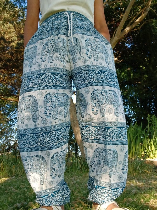 Cream Dark Green Thai Elephant Summer Harem Pants Baggy Trousers Hippie Clothes