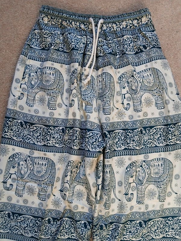 Cream Dark Green Thai Elephant Summer Harem Pants Baggy Trousers Hippie Clothes