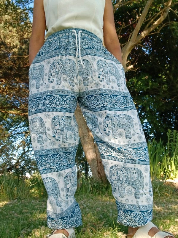 Cream Dark Green Thai Elephant Summer Harem Pants Baggy Trousers Hippie Clothes