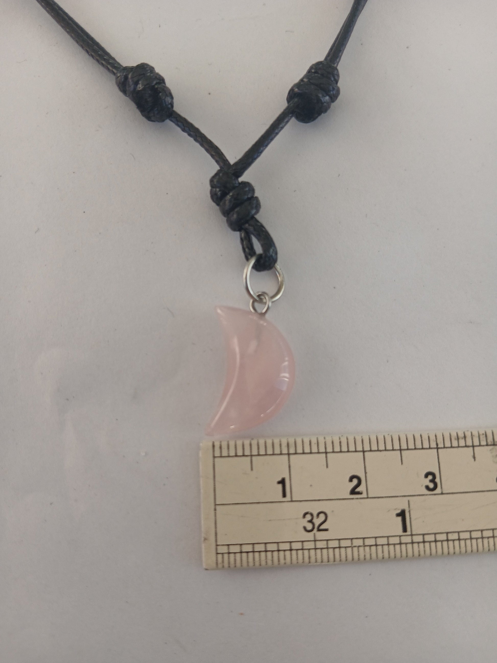 Crescent moon charm Rose Quartz crystal gemstone pendant necklace  adjustable neck cord and choker jewellery for unisex