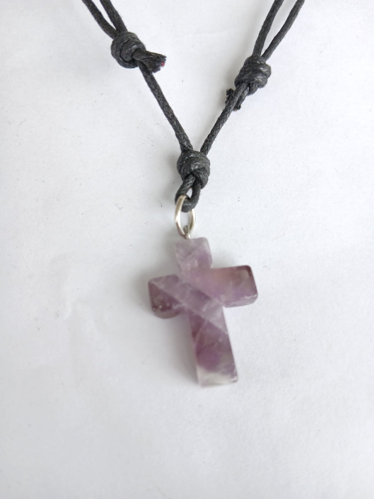 Cross Amethyst gemstone crystal  pendant necklace charm choker black adjustable cord