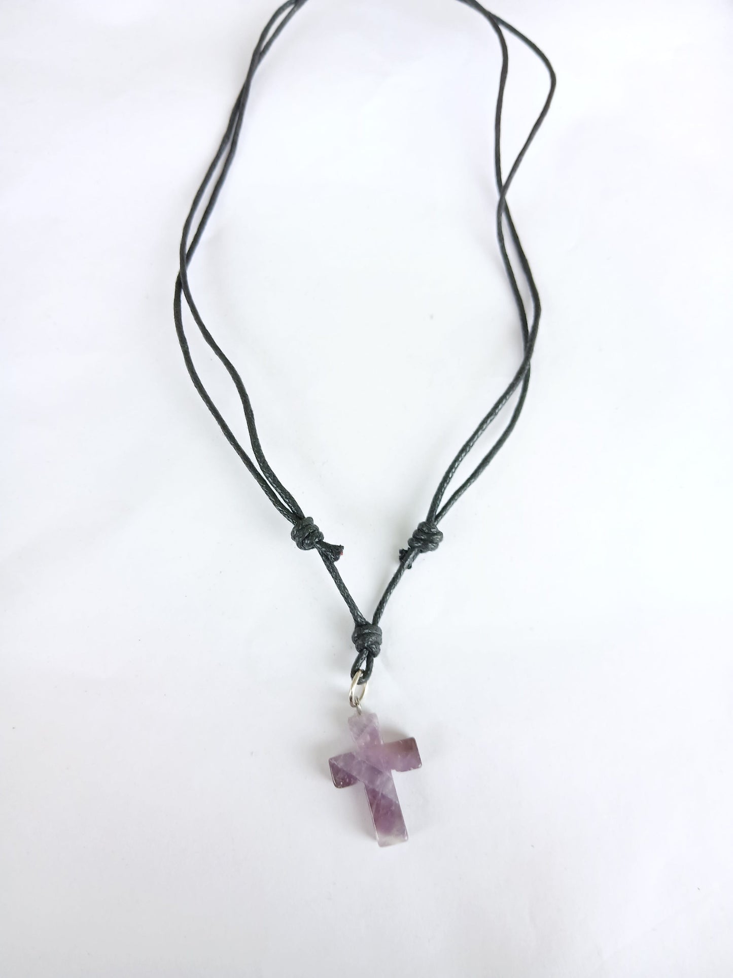 Cross Amethyst gemstone crystal  pendant necklace charm choker black adjustable cord