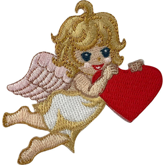 Cupid Cherub Red Love Heart Patch Iron Sew On Angel Art Crafts Embroidered Badge