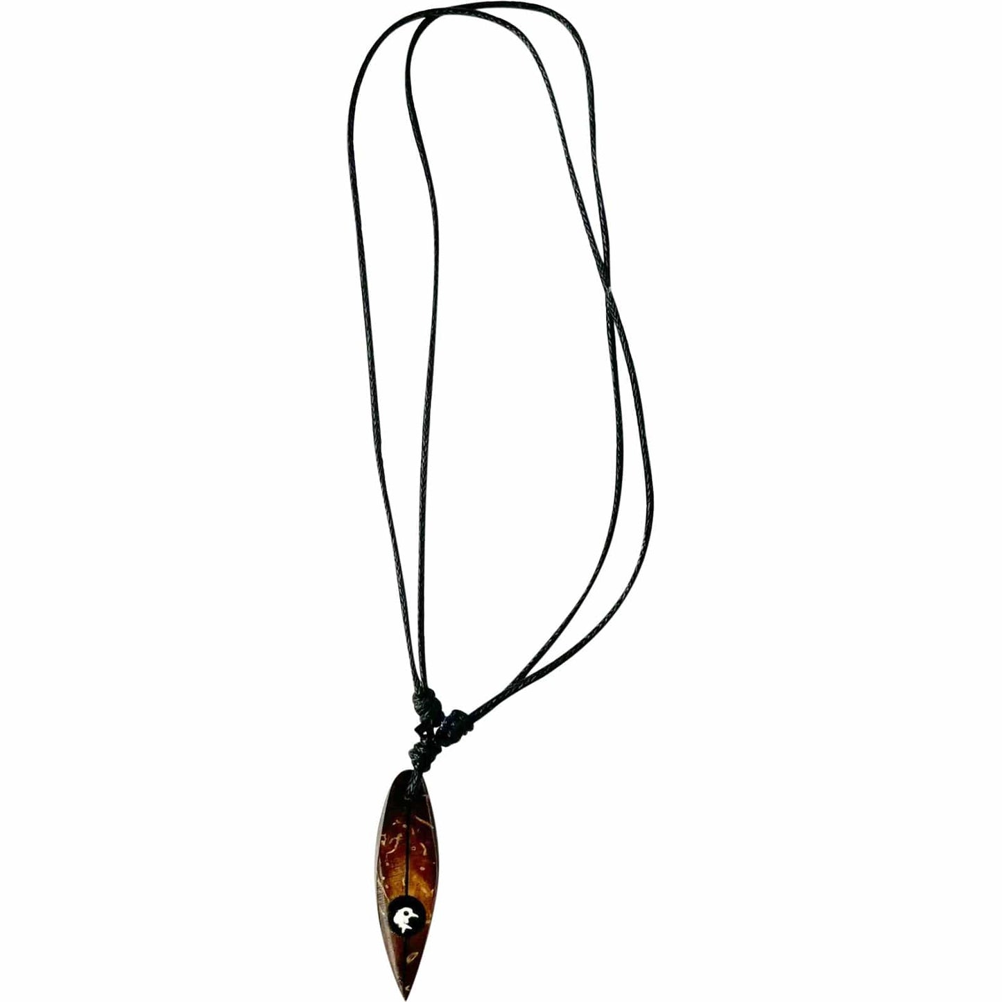 Dolphin Wood Surfboard Pendant Necklace Black Cord Chain Mens Womens Jewellery