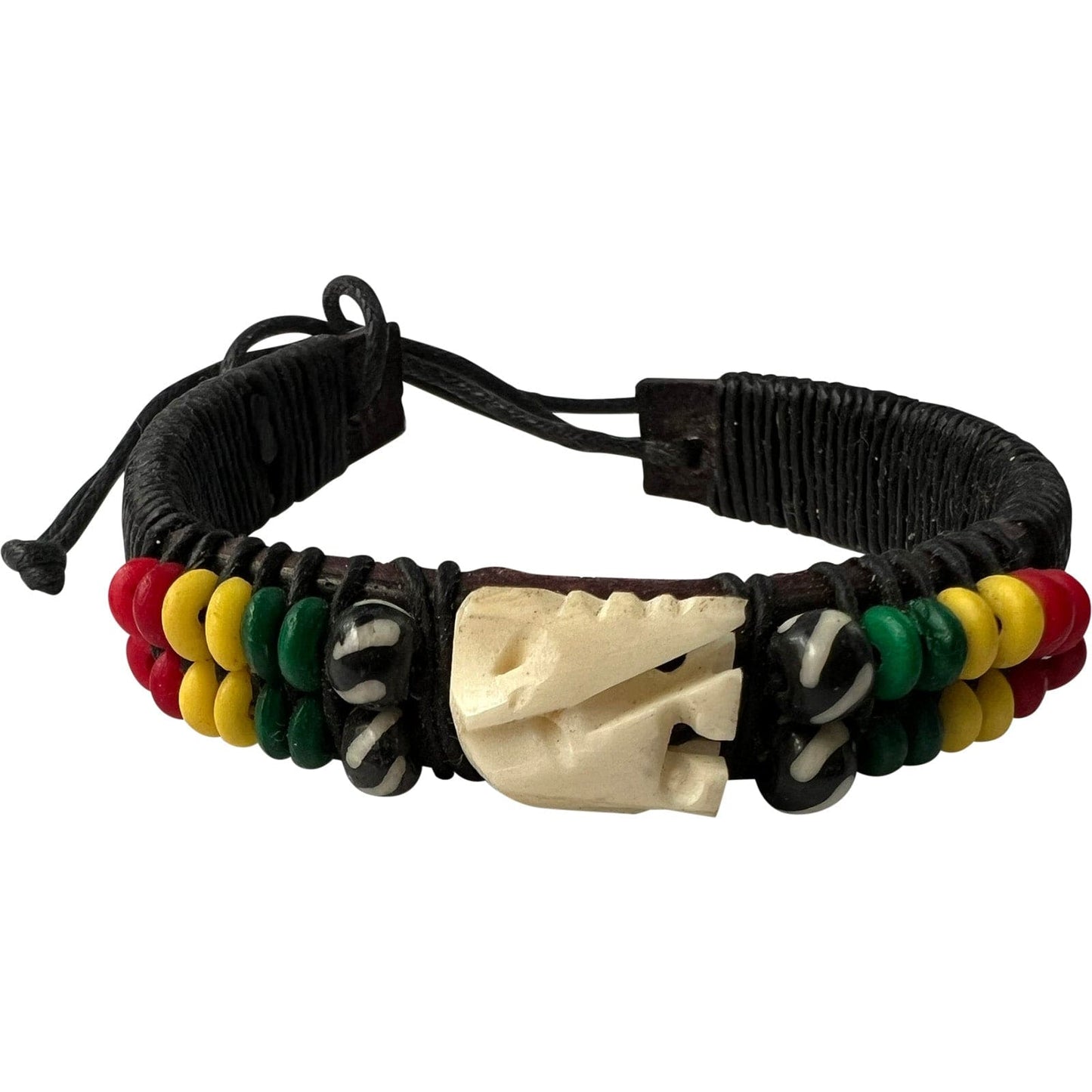 Elephant Black Leather Bracelet Wood Bead Wristband Bangle Mens Womens Jewellery