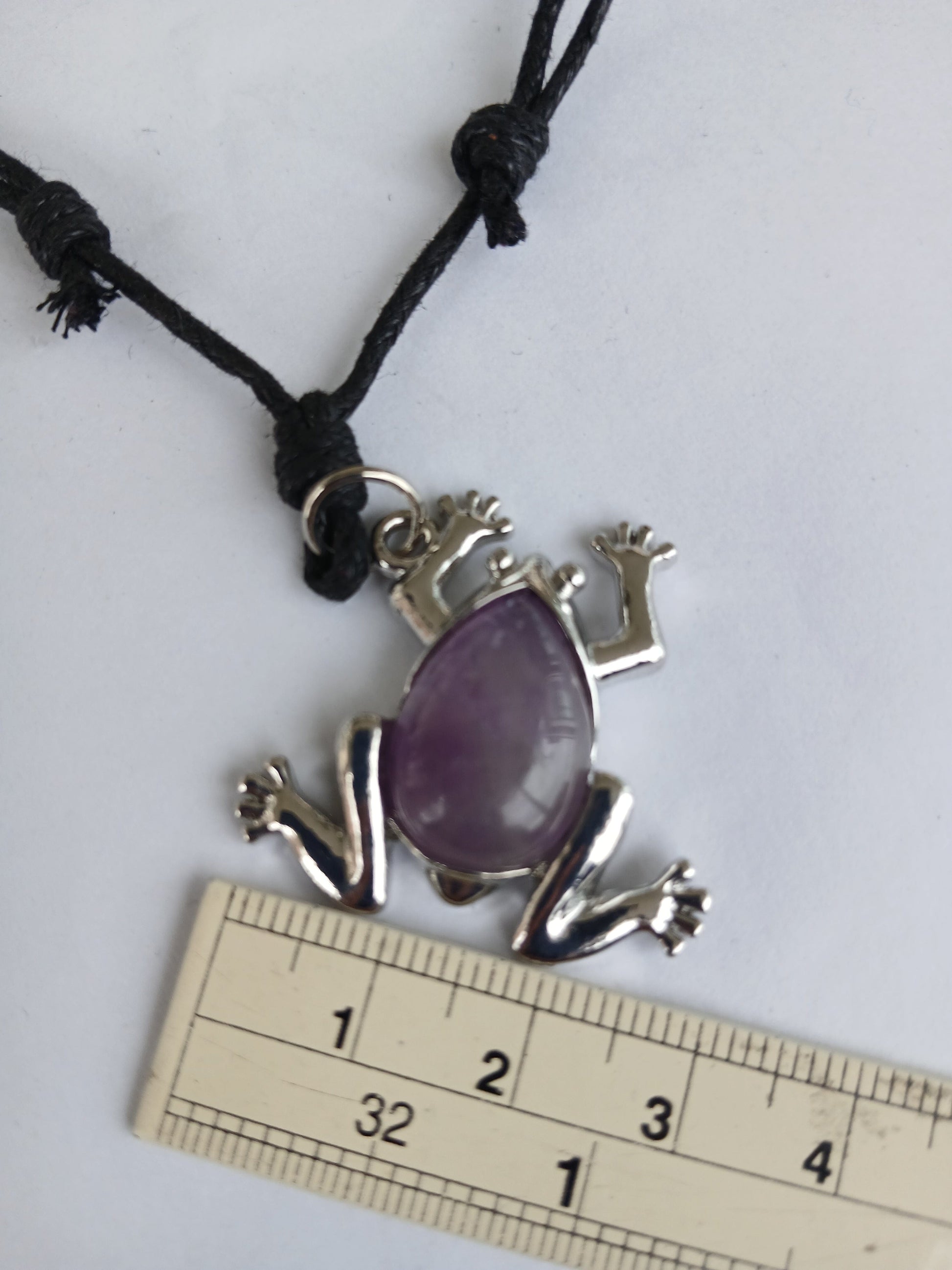 Frog charm Amethyst healing crystal stone purple pendant necklace black choker adjustable cord