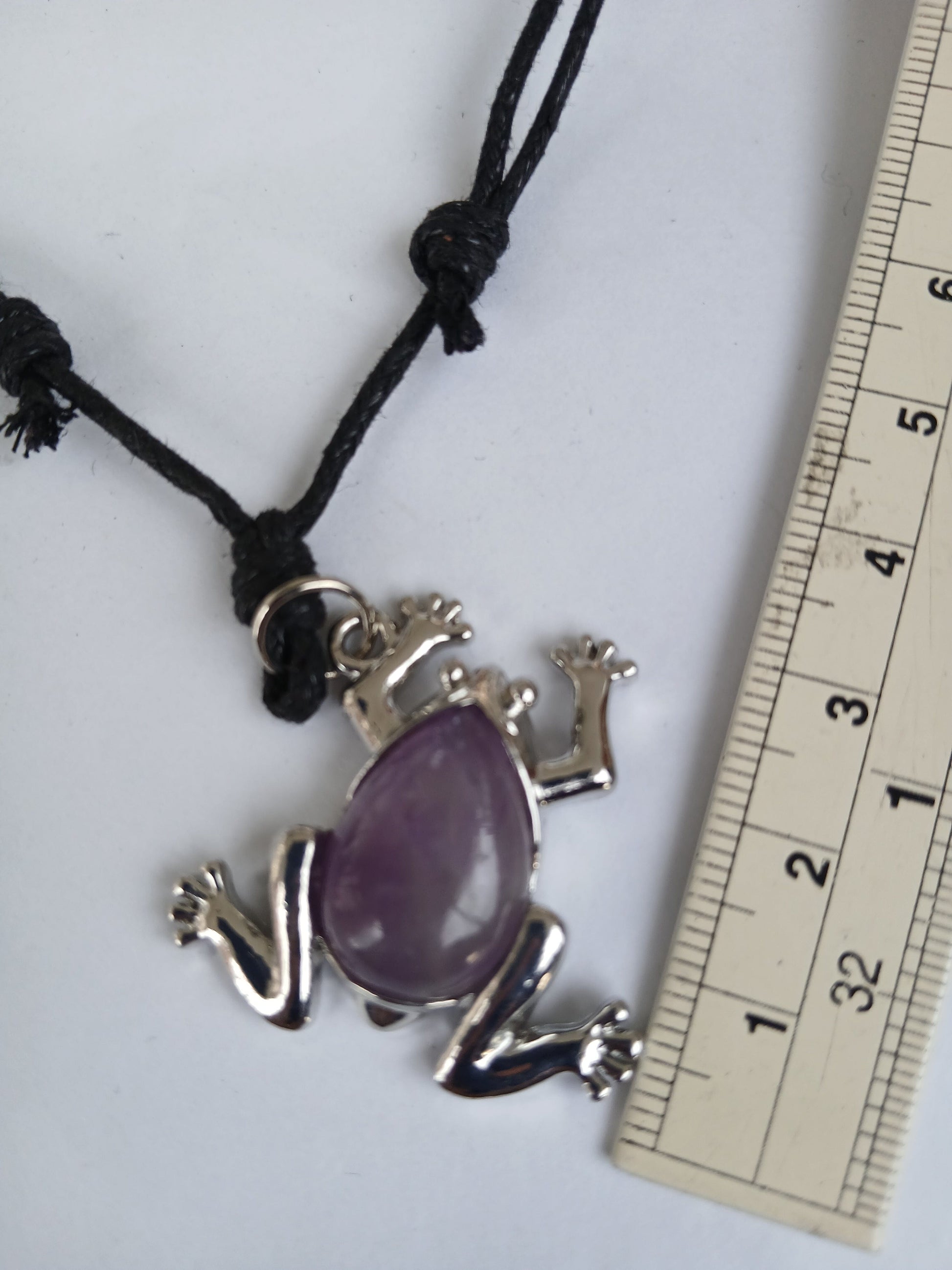 Frog charm Amethyst healing crystal stone purple pendant necklace black choker adjustable cord