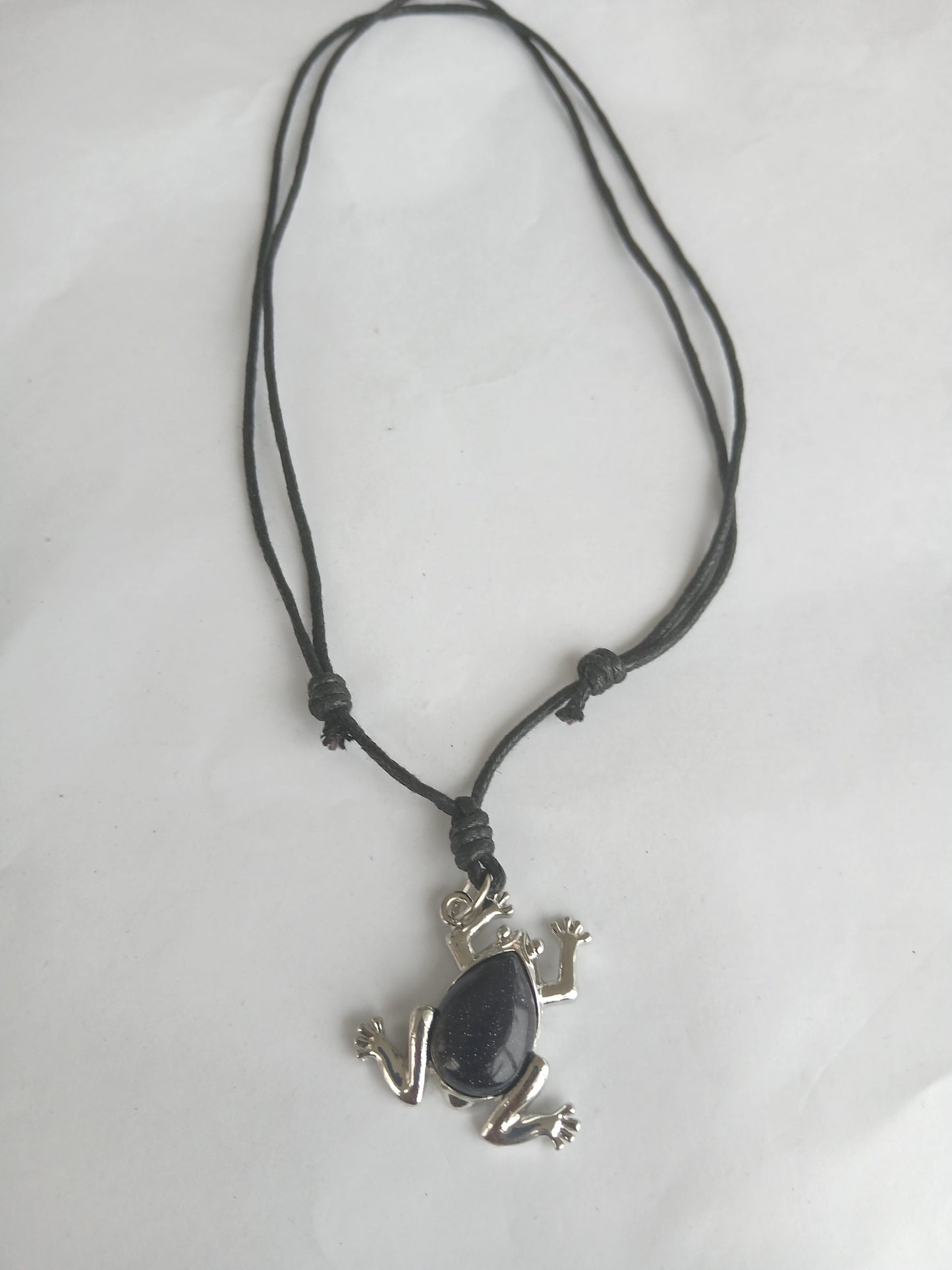 Frog charm Gold stone crystal pendant necklace with black adjustable choker cord jewellery for unisex