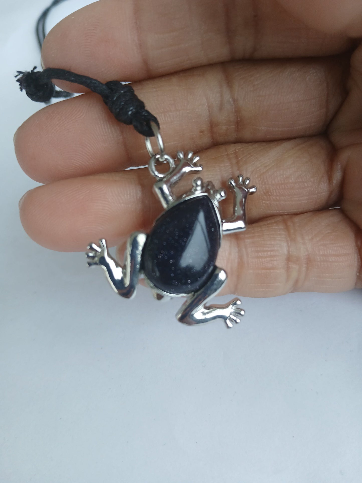 Frog charm Gold stone crystal pendant necklace with black adjustable choker cord jewellery for unisex