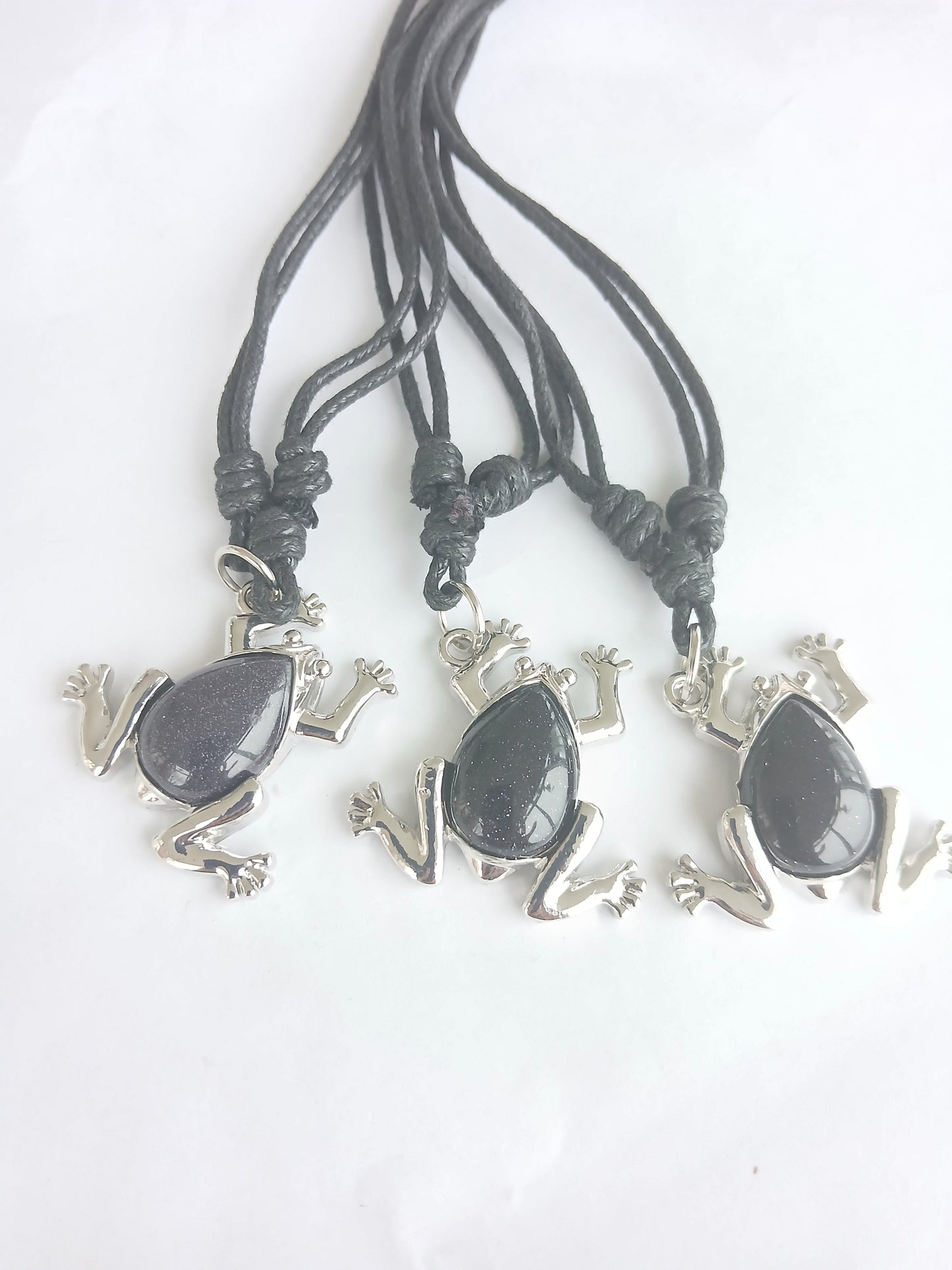 Frog charm Gold stone crystal pendant necklace with black adjustable choker cord jewellery for unisex