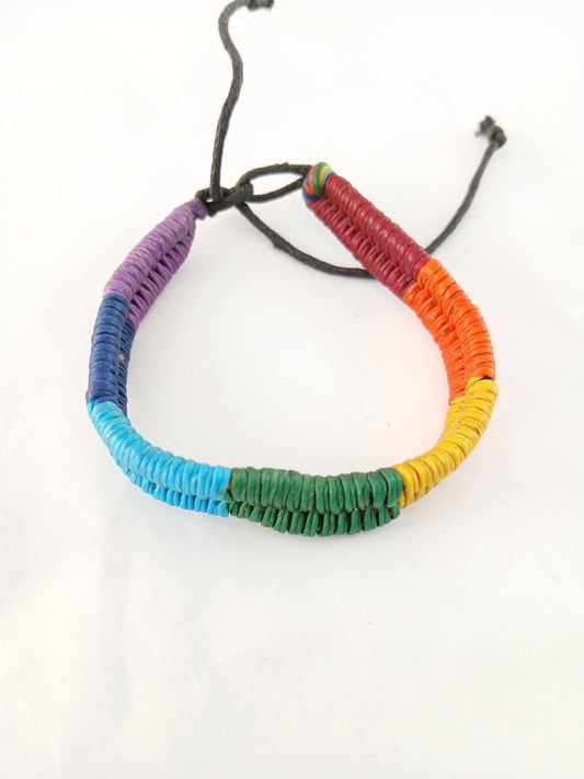 Gay pride rainbow cotton waxed bracelet handmade wristband jewellery for unisex