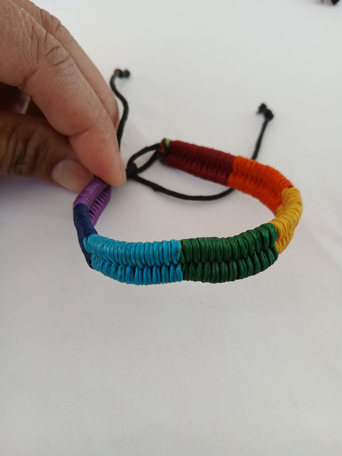 Gay pride rainbow cotton waxed bracelet handmade wristband jewellery for unisex