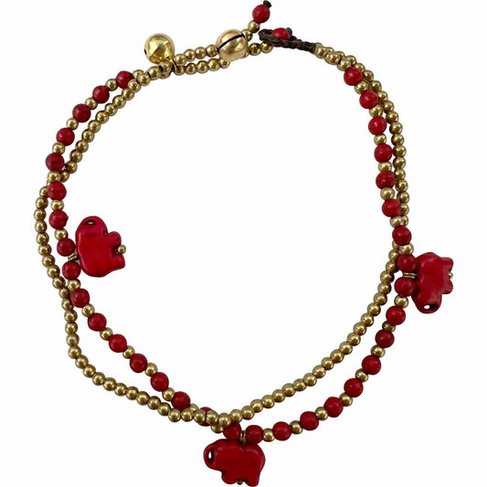 Gold Red Elephant Beads Anklet Foot Chain Ankle Bracelet Womens Girls Jewellery