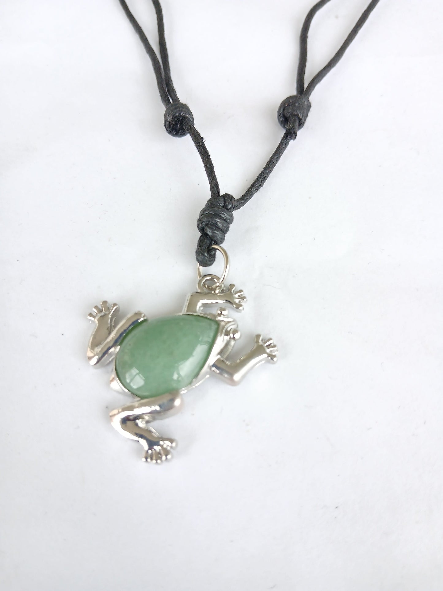 Green aventurine Frog charm  healing crystal stone purple pendant necklace black choker adjustable cord