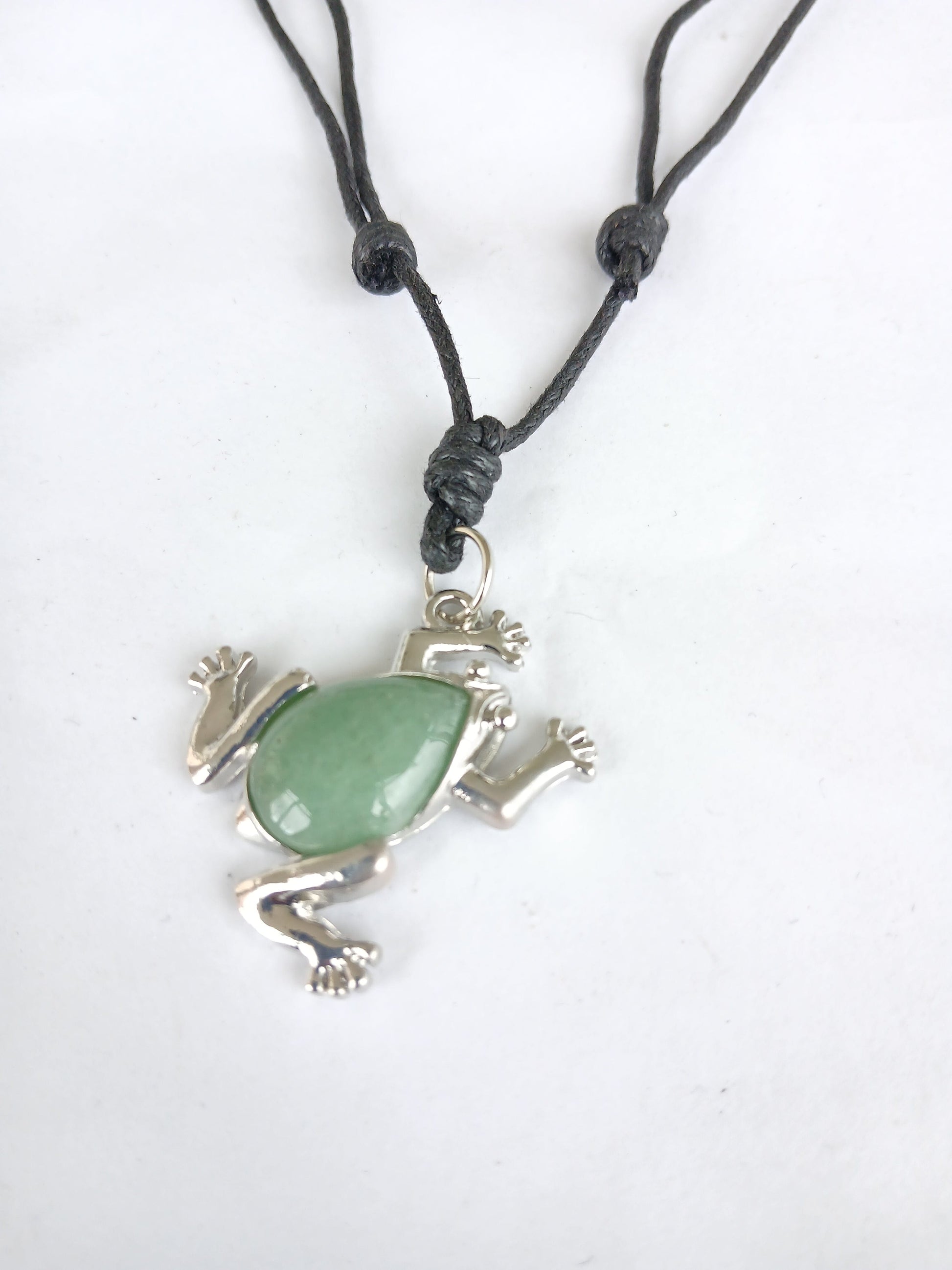 Green aventurine Frog charm  healing crystal stone purple pendant necklace black choker adjustable cord