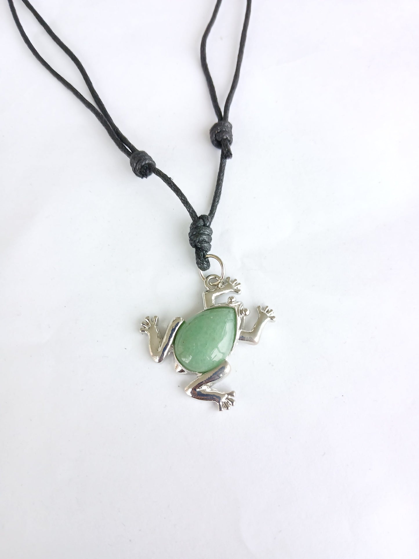 Green aventurine Frog charm  healing crystal stone purple pendant necklace black choker adjustable cord