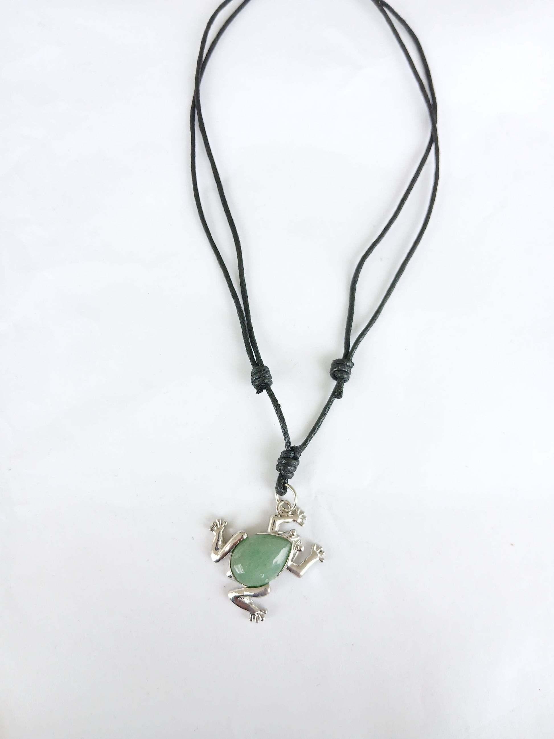 Green aventurine Frog charm  healing crystal stone purple pendant necklace black choker adjustable cord