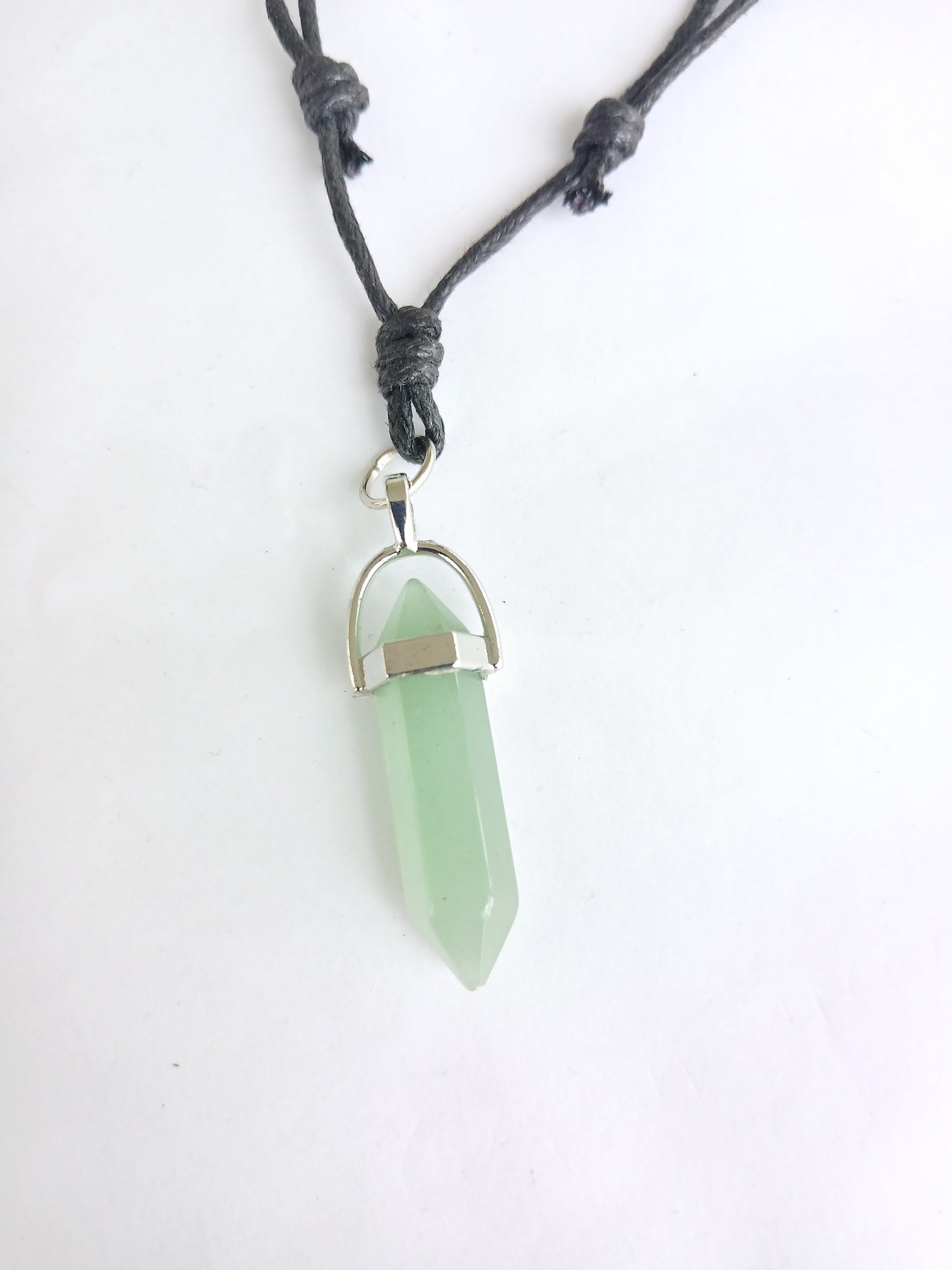 Green aventurine point tower charm  crystal gemstone necklace black neck cord choker healing stone lucky charm
