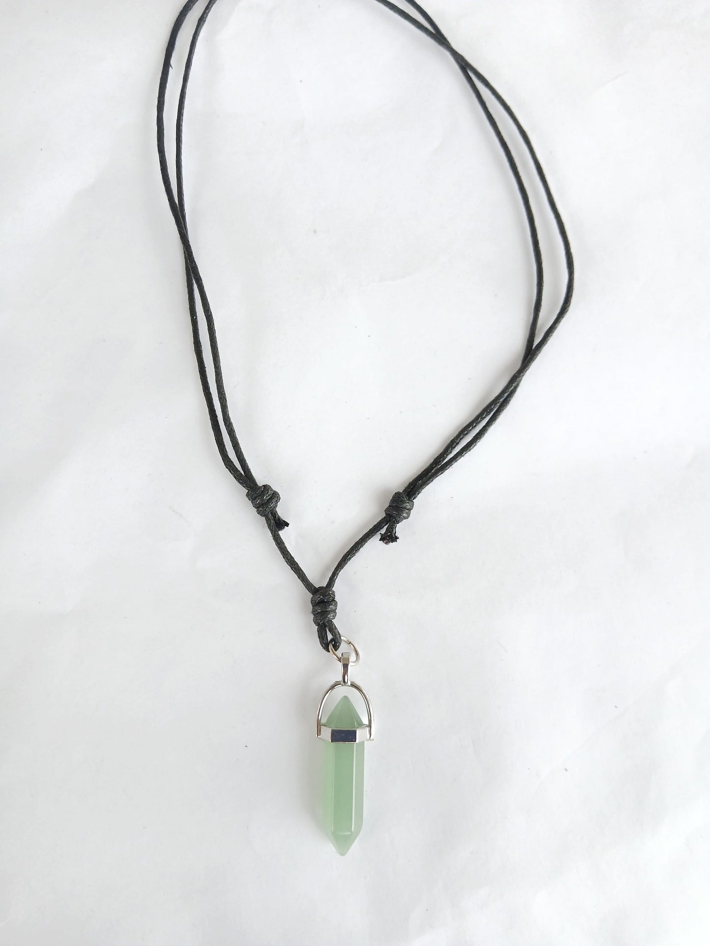 Green aventurine point tower charm  crystal gemstone necklace black neck cord choker healing stone lucky charm