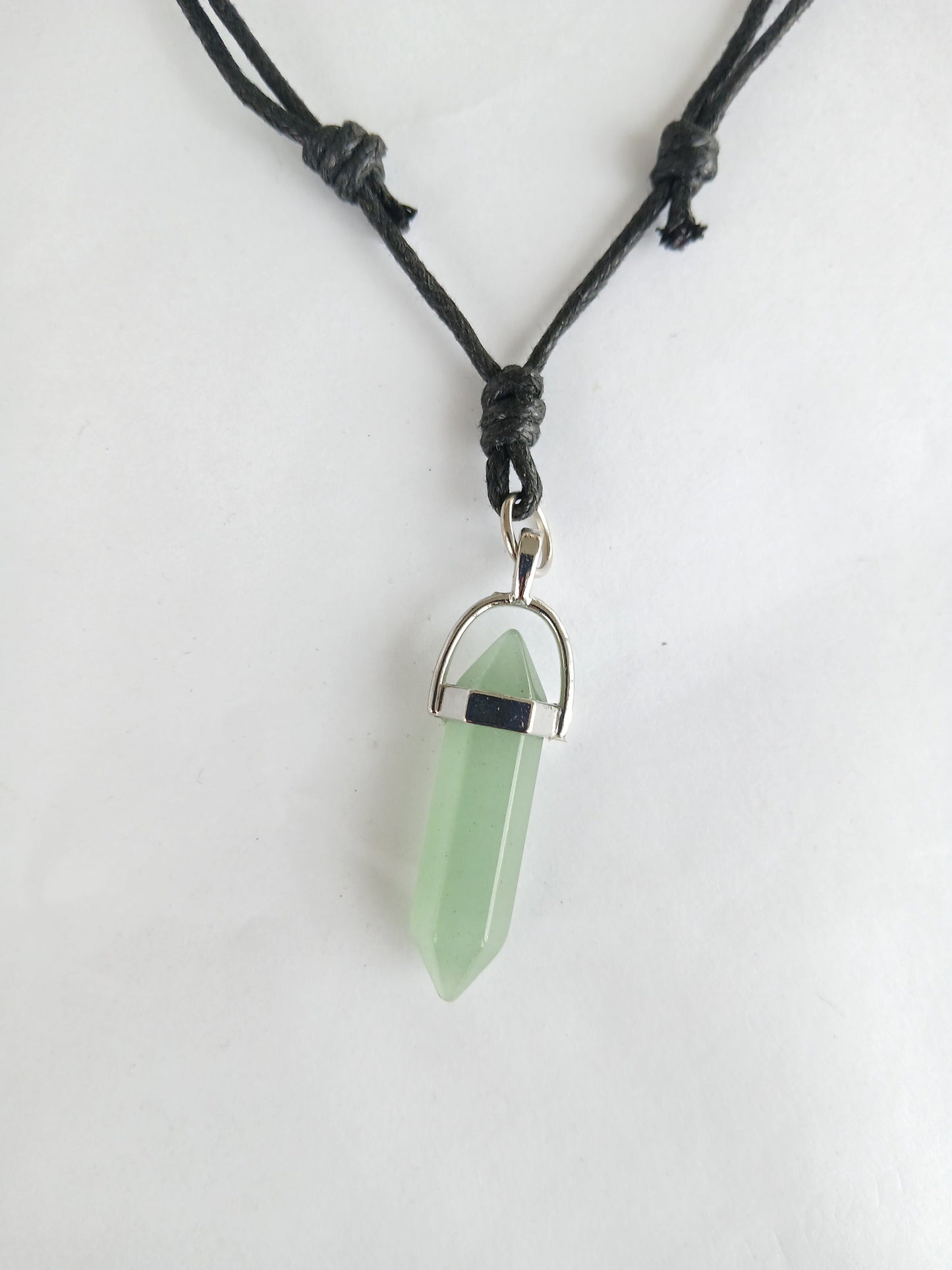 Green aventurine point tower charm  crystal gemstone necklace black neck cord choker healing stone lucky charm