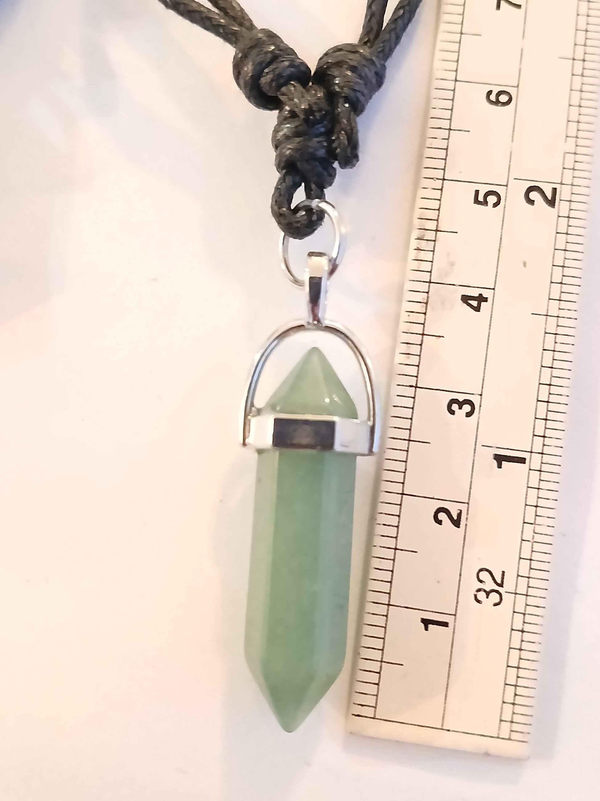 Green aventurine point tower charm  crystal gemstone necklace black neck cord choker healing stone lucky charm