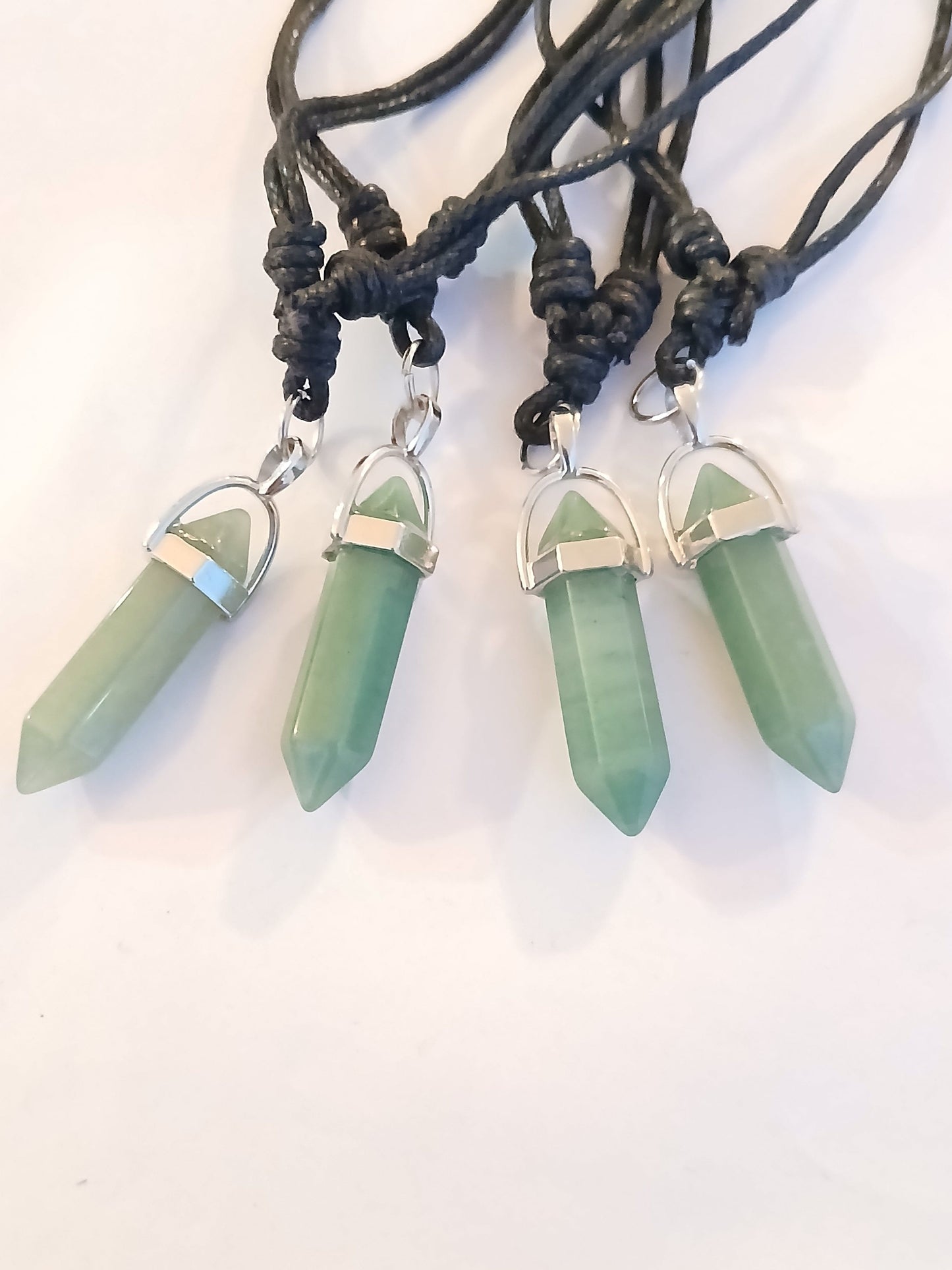 Green aventurine point tower charm  crystal gemstone necklace black neck cord choker healing stone lucky charm