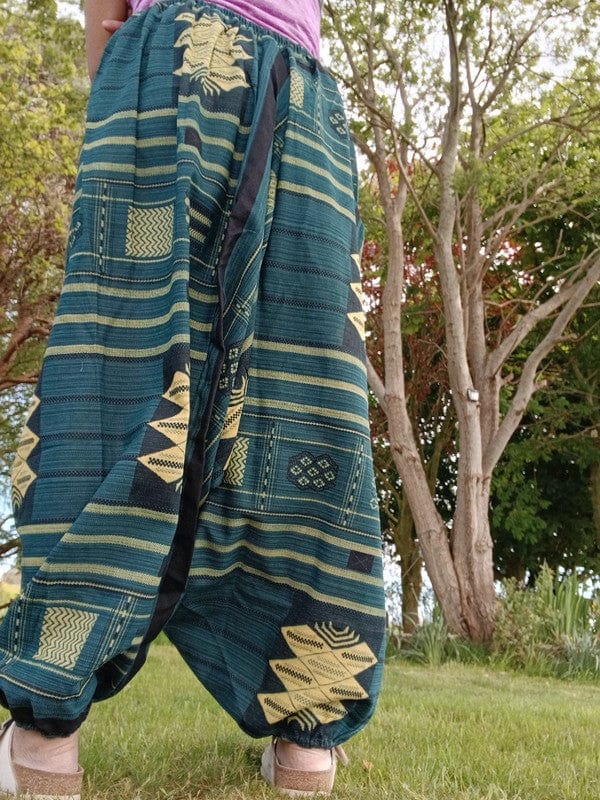 Green Cotton Hippie Harem Pants Mens Womens Wide Leg Baggy Genie Thai Trousers