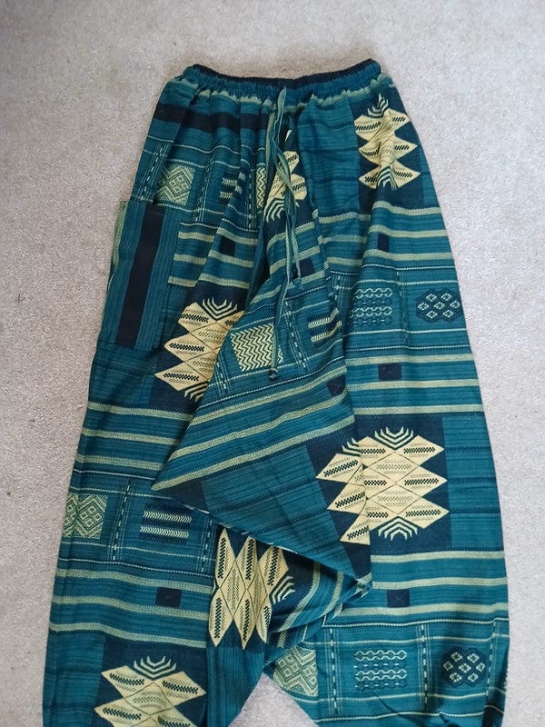 Green Cotton Hippie Harem Pants Mens Womens Wide Leg Baggy Genie Thai Trousers