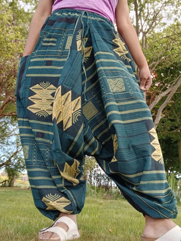 Green Cotton Hippie Harem Pants Mens Womens Wide Leg Baggy Genie Thai Trousers