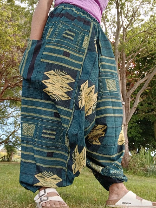 Green Cotton Hippie Harem Pants Mens Womens Wide Leg Baggy Genie Thai Trousers