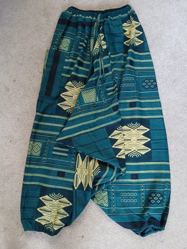 Green Cotton Hippie Harem Pants Mens Womens Wide Leg Baggy Genie Thai Trousers