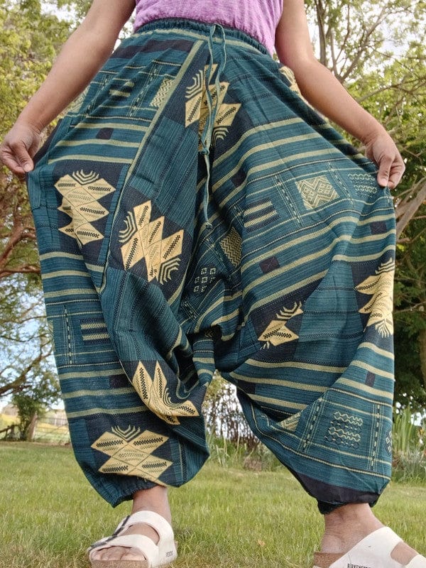 Green Cotton Hippie Harem Pants Mens Womens Wide Leg Baggy Genie Thai Trousers