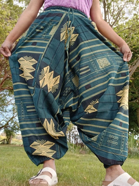 Green Cotton Hippie Harem Pants Mens Womens Wide Leg Baggy Genie Thai Trousers