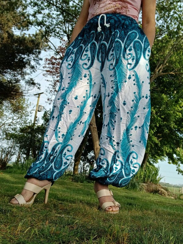 Green White Harem Pants Summer Holiday Beach Women Ladies Genie Aladdin Trousers