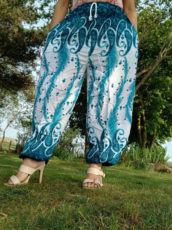 Green White Harem Pants Summer Holiday Beach Women Ladies Genie Aladdin Trousers