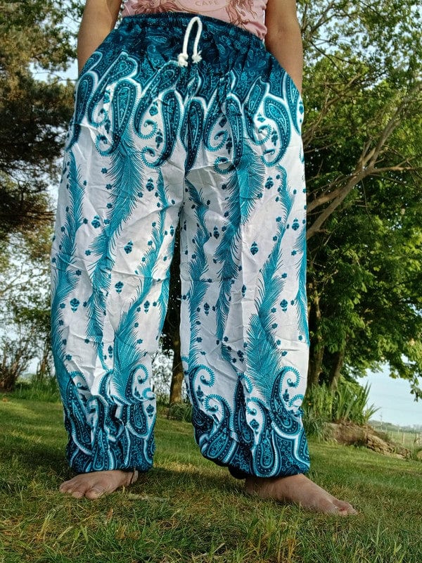 Green White Harem Pants Summer Holiday Beach Women Ladies Genie Aladdin Trousers