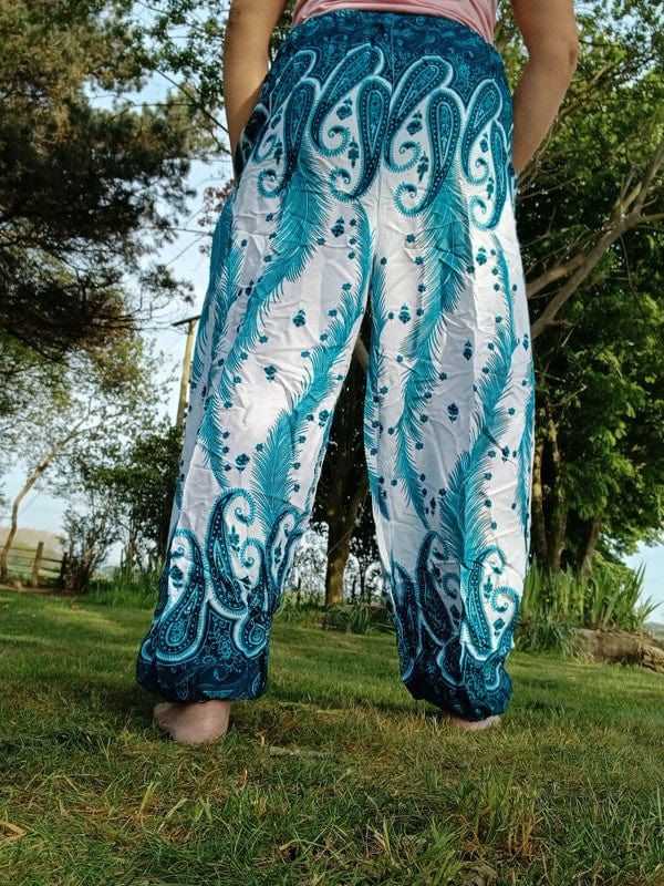 Green White Harem Pants Summer Holiday Beach Women Ladies Genie Aladdin Trousers