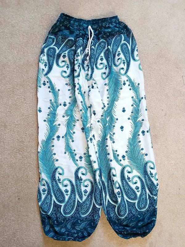 Green White Harem Pants Summer Holiday Beach Women Ladies Genie Aladdin Trousers